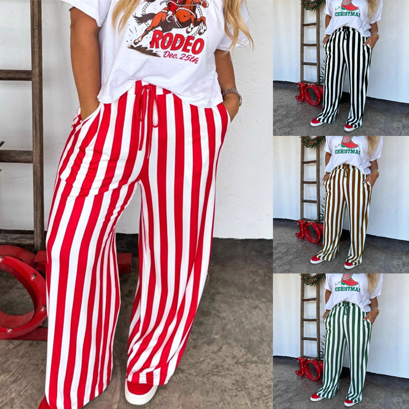 2026 Cross-Border Tk Amazon Spring and Summer European and American New Women's Loose Casual Striped Printed Long Straight Pants 2026 Cross-Border Tk Amazon Spring and Summer European and American New Women's Loose Casual Striped Printed Long Straight Pants