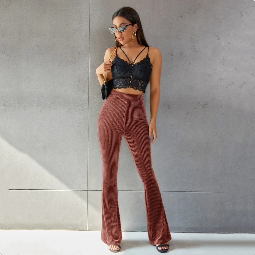 Title 7, Nuovi Pantaloni Svasati Donna in Velluto Oro a ...