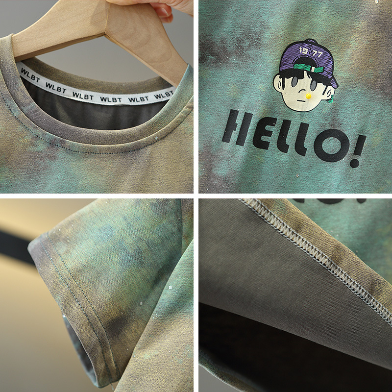 7276 Traje de verano para niños 2025 Nuevo estilo fresco y atractivo Ropa de verano para bebés de dos piezas de manga corta con teñido anudado para niños