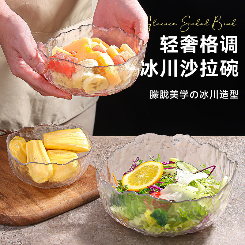 批发透明玻璃碗沙拉碗高颜值水果盘甜品汤碗日式金边餐具碗碟家用