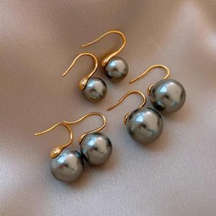 真多麻灰色高跟鞋耳環韓版時尚氣質網紅國產施家高亮珍珠耳鈎女