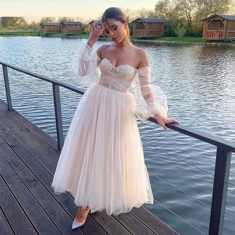 Comercio exterior europeo y americano Amazon AliExpress deseo vestido de noche de las mujeres sexy fuera de hombro manga de burbuja vestido de malla
