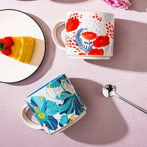 Dropshipping Famous Flowers Ceramic Large Capacity Mug Water Cup Breakfast Cup Office Coffee Cup Gift Wholesale Logo