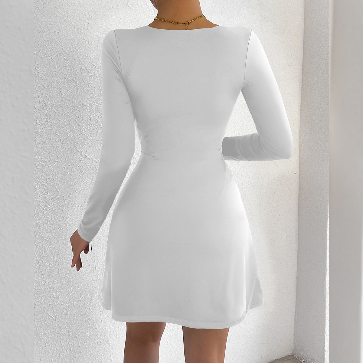 Women's Square Neck Long Sleeve Mini Dress American Style Tight Fit Sexy Fashion Casual Elegant Design For Summer_ecoleips.com