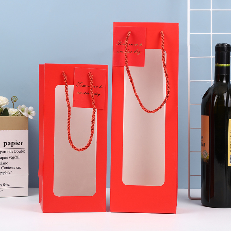 Bolsa de mano de ventana simple ramo de flores Bolsa de regalo de vino tinto de San Valentín alta sensación de regalo de flores eternas