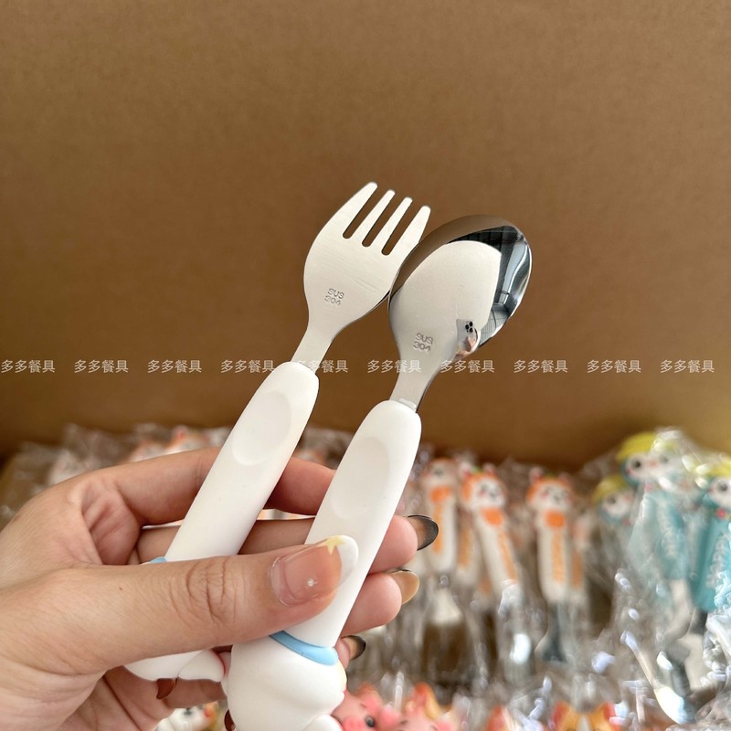 304不锈钢儿童勺子叉子创意卡通宝宝专用辅食勺可爱汤匙便携餐具|undefined