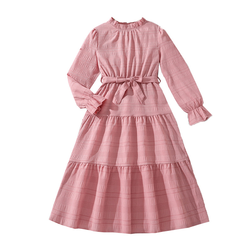 2024 Damen-Kinderkleidung Herbst Neues modisches schwarzes Kleid mit langen Ärmeln und Ohrenrand_voghion.com