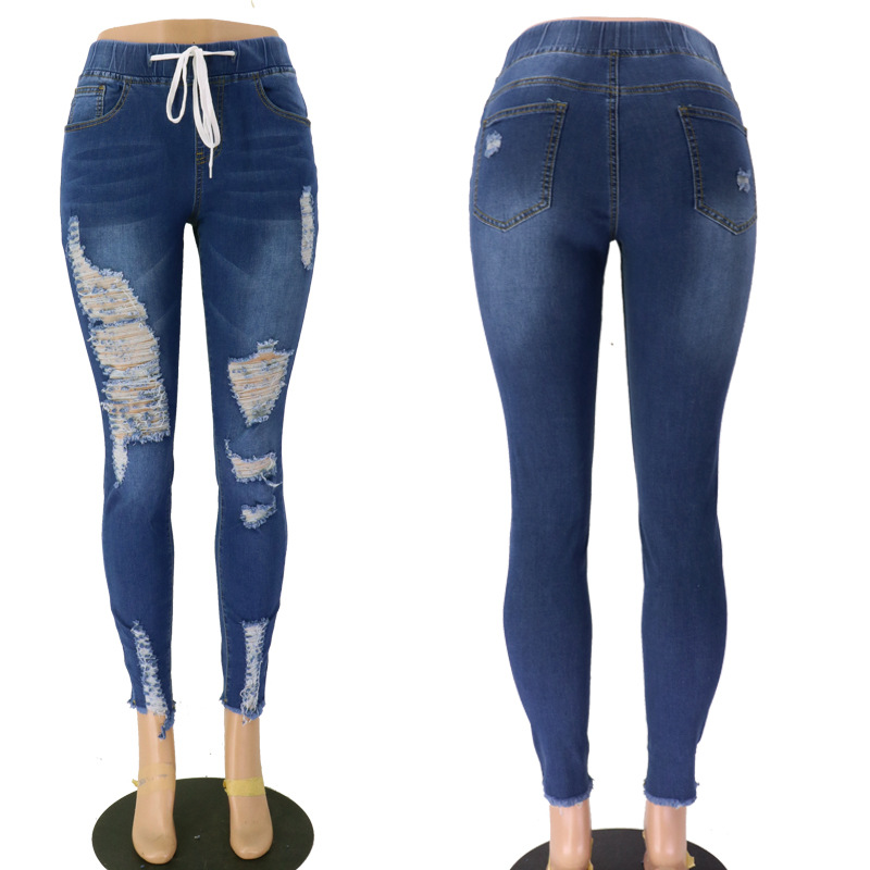 En stock suministro directo 2022 elástico ripped tight hip lifting Amazon deseo AliExpress Venta caliente Jeans para las mujeres