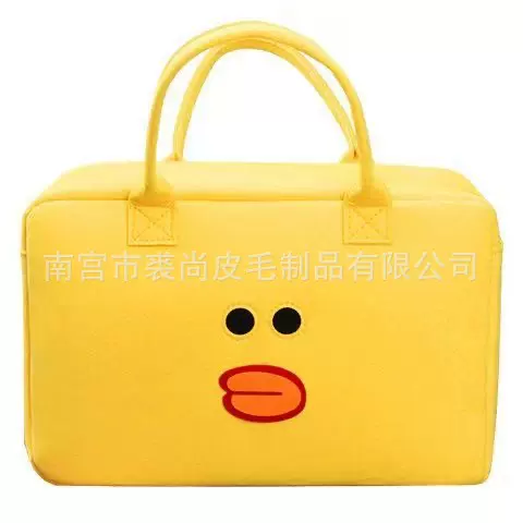 毛毡手提包毛毡包大容量考勤包托特包卡通图案加厚款购物袋手提袋