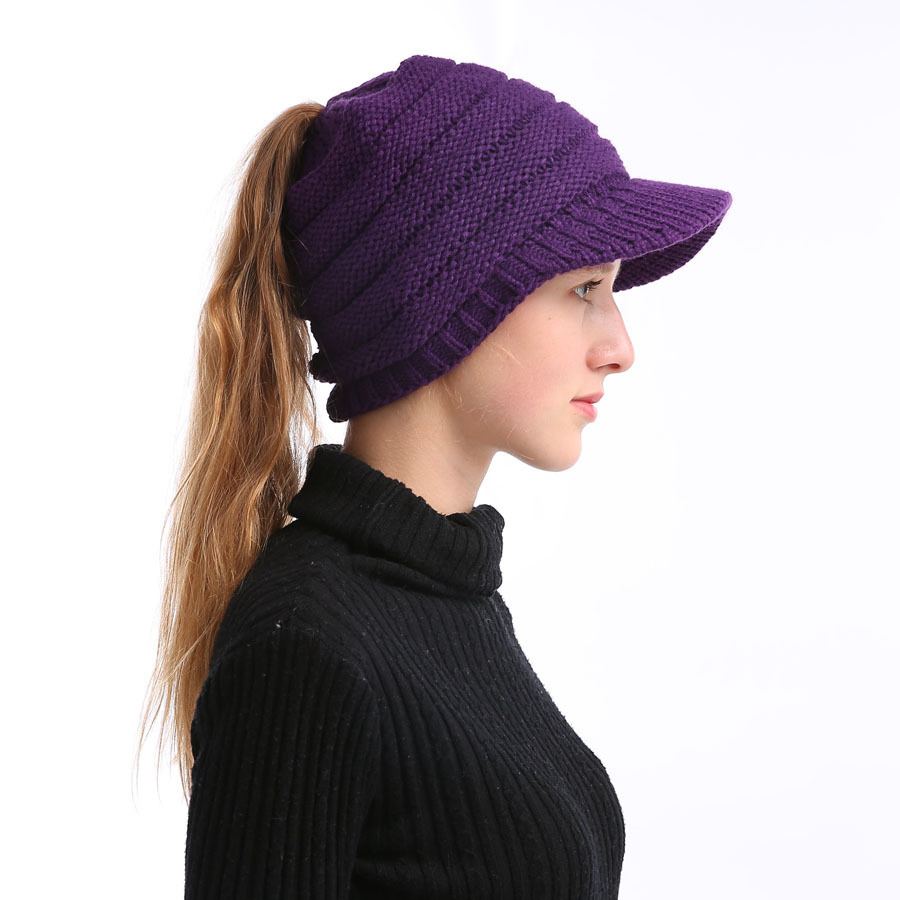Klassische europäische und amerikanische Strickmütze, warme Strickmütze, Damen-Strickmütze mit offenem Himmel, Pferdeschwanz-Strickmütze, Entenschnabel-Wintermütze für Wärme – Detail 29