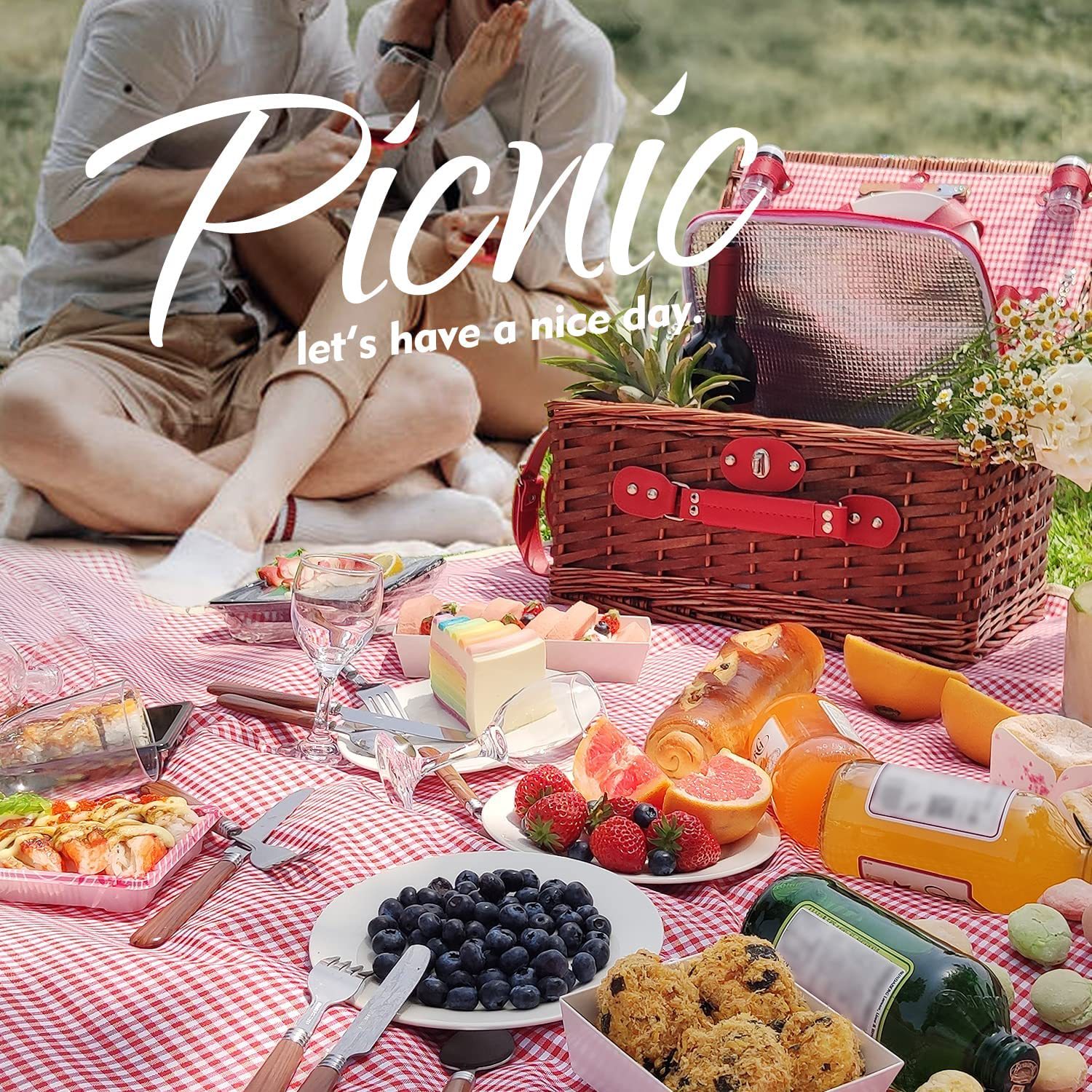 Amazon Willow picnic basket Amazon nuevo portátil rojo aislante de caña tela