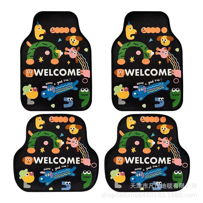 Cross-Border Cartoon Car Floor Mats, Universal for Multiple Car Models, Car Decoration, Crystal Velvet, Non-Slip, Dirt-Resistant and Easy-Care Floor Mats