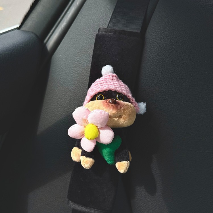 Abeja perro cinturón de coche funda de hombro cinturón de seguro de coche funda de mango accesorios de decoración de coche tela de flor de cuello anti-estrangulación