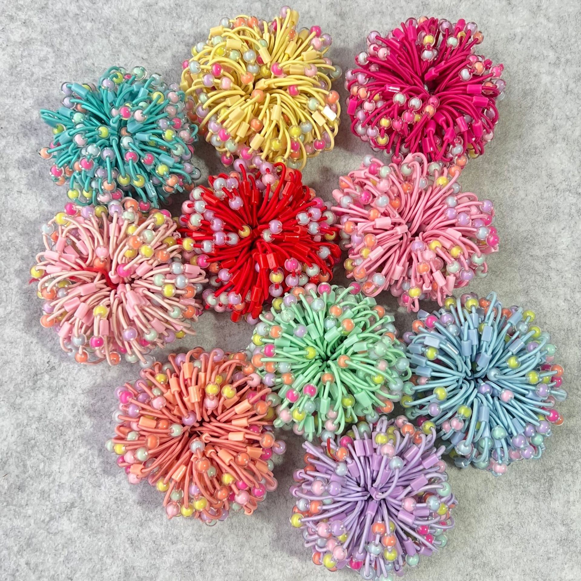 2024 새로운 캔디 컬러 높은 탄성 컬러 더블 비즈 diy 헤어 링 헤어 로프 액세서리 헤어 액세서리 도매