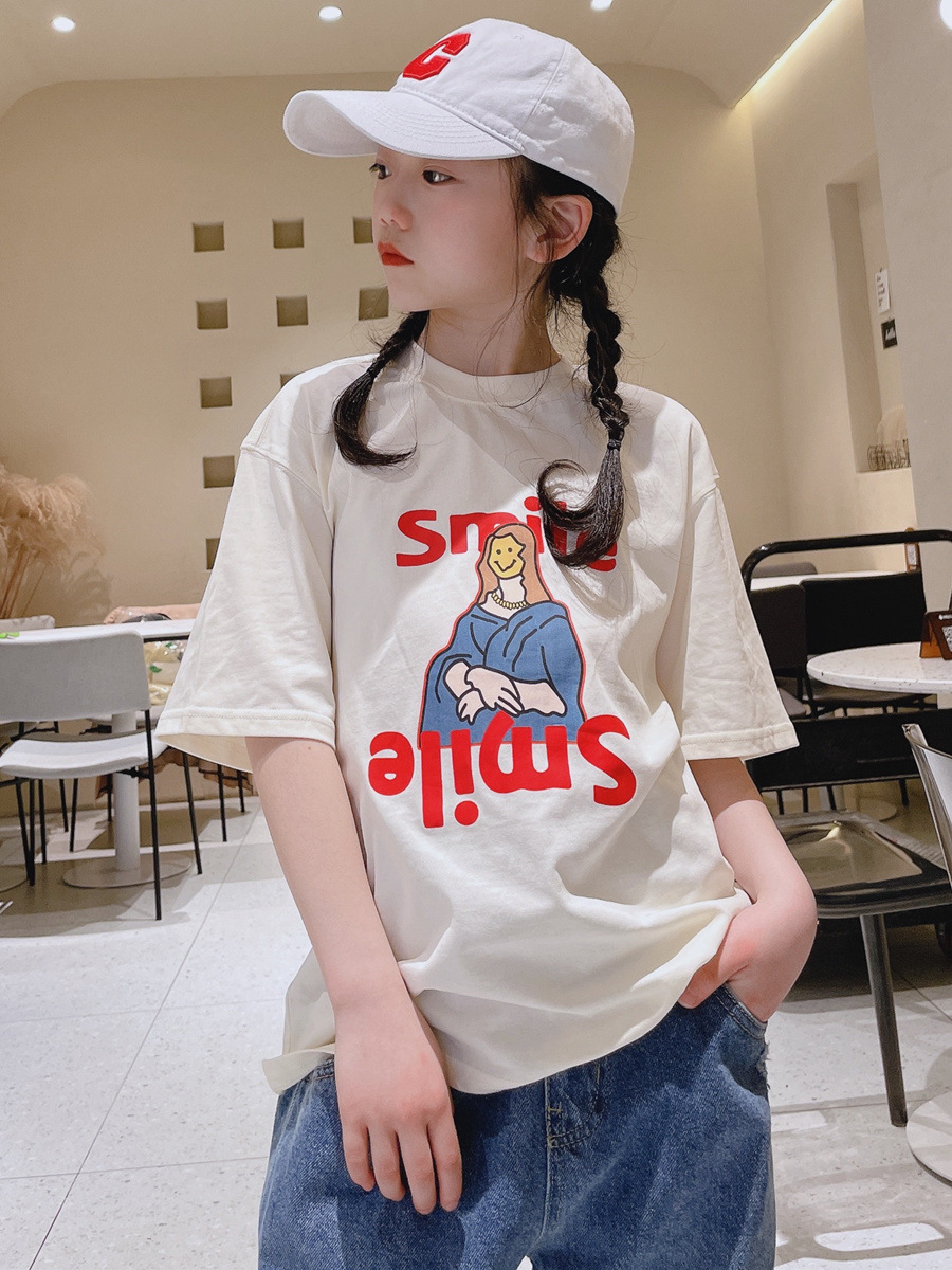 男女童装短袖t恤童装夏季2023新款韩国字母印花宽松中小儿童上衣
