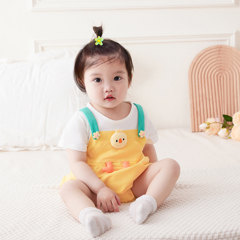 2024夏季新生寶寶薄款連體衣嬰兒超萌短袖三角包屁衣女童哈衣3113