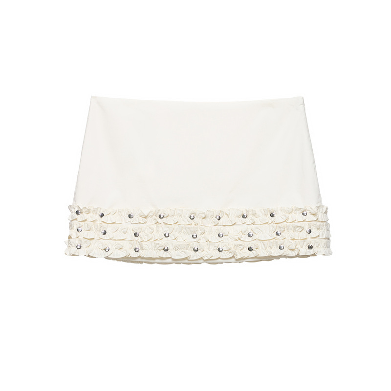 New White Rivet Lace Short Skirt, Sweet and Cool Style, High-Waisted A-Line Skirt, Low-Waisted Design, Hot Girl Mini Skirt New White Rivet Lace Short Skirt, Sweet and Cool Style, High-Waisted A-Line Skirt, Low-Waisted Design, Hot Girl Mini Skirt