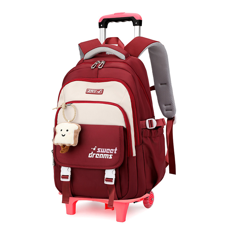 Mochila escolar de varilla de tracción para niñas de seis ruedas para niños 2 - 6 grados 5 gran capacidad impermeable 7 - 12 años