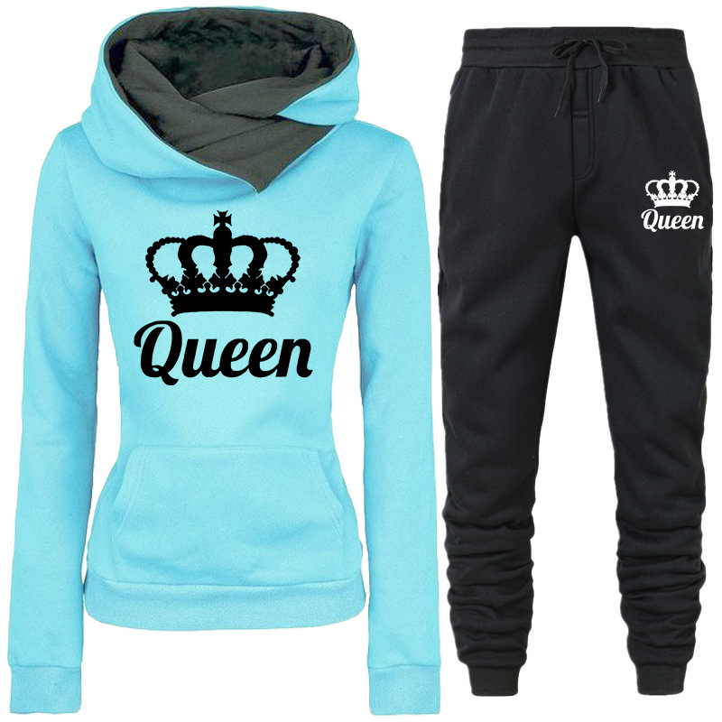 Zweiteiliger Trainingsanzug mit QUEEN-Print für Damen (Frühling/Herbst): Sweatshirt und Jogginghose_voghion.com