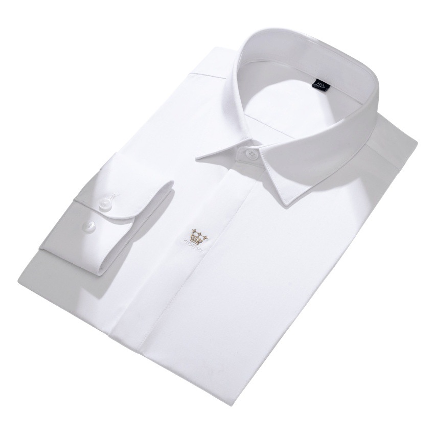Ferret hombres corona bordada camisa blanca de los hombres de manga larga negocios casual sin planchar slim fit luz camisa blanca de lujo hombres
