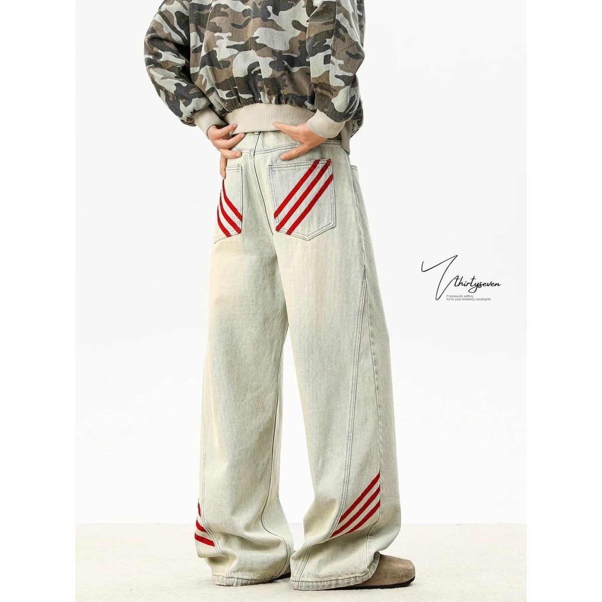 Pantalones Jeans de Rayas para Hombre de Denim, Corte Recto, para Uso Diario