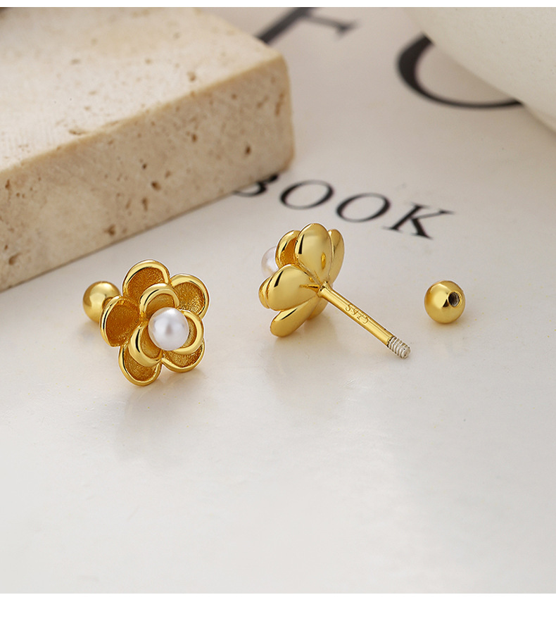 1 Pair Quantity Holiday, Daily Occasion 925 Sterling Silver Material 1 Pair 925 Sterling Silver Artificial Pearls Flower Ear Studs