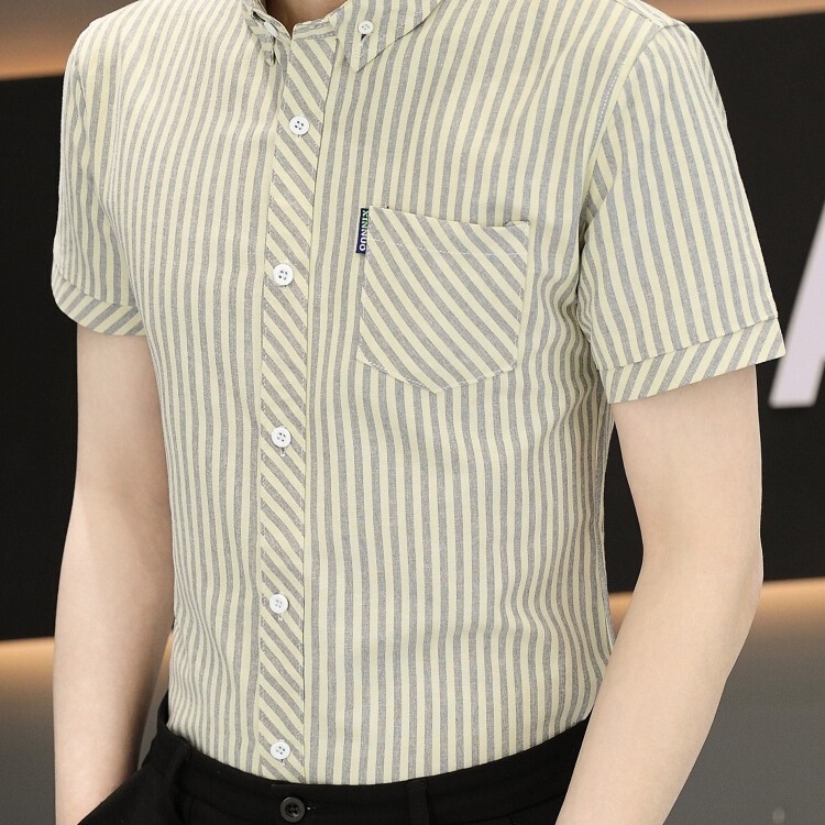 Cross-Border Men's Short-Sleeve Shirt Summer Korean Style Trendy Stylish Pocket Shirt Striped Thin Half-Sleeve Business Casual