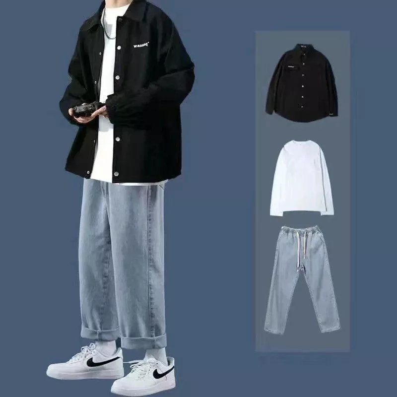 Casual Suit Men's Jeans New Style Set of Boys' Spring and Autumn Handsome Three-Piece European and American Jacket Jacket