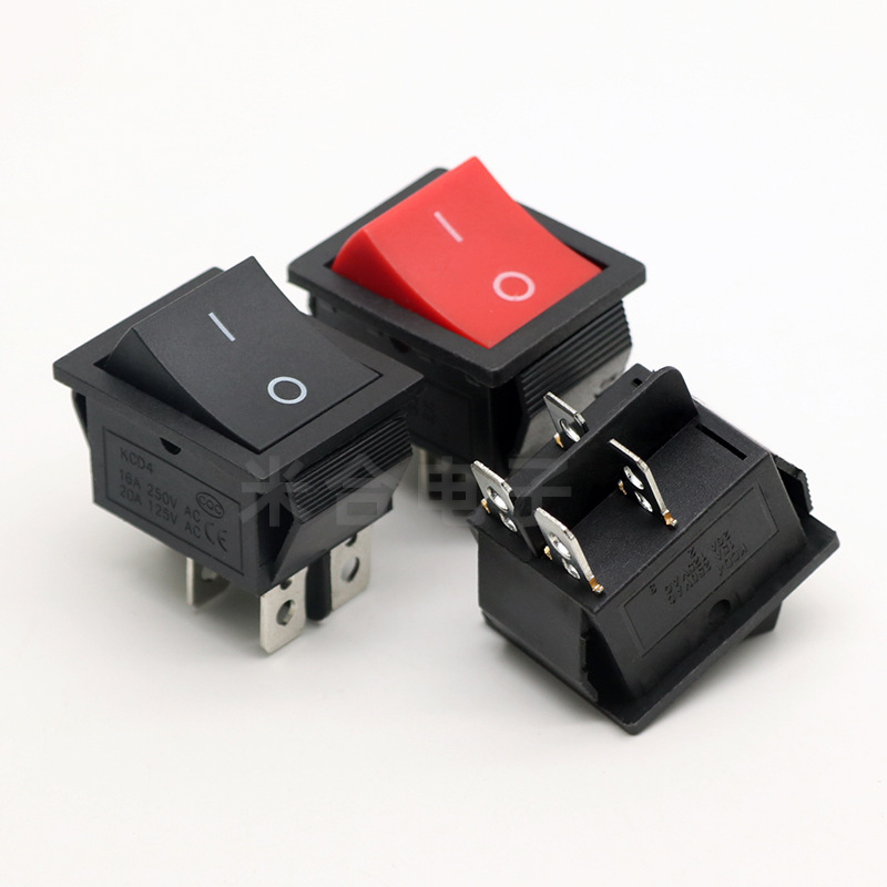船型开关KCD4四脚两档 黑红色  电动车电源开关 安装尺寸31*25mm