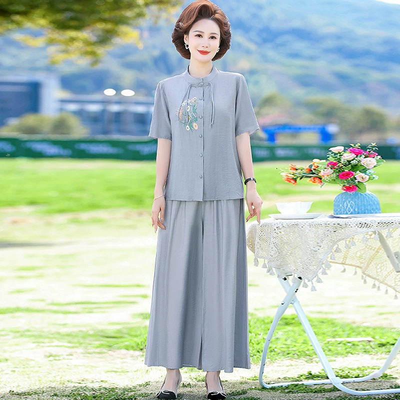 Мама весенняя новая китайская рубашка набор из двух частей 2025 новая средняя и пожилая женская весна и осень китайская рубашка в стиле