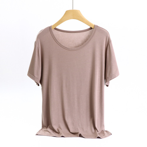 Bitumen round neck short sleeve base shirt summer thin loose slimming single color T-shirt casual minimalist women's top