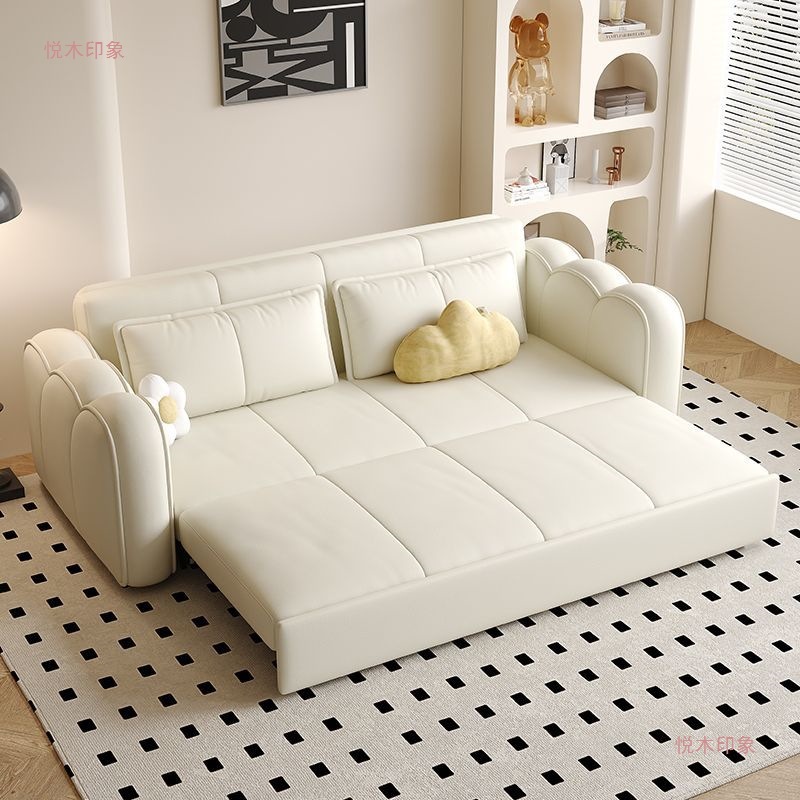 Modern Simple Small Apartment Multifunctional Living Room Folding Dual-Purpose Sofa Storage Bedroom Cat Claw Leather Sofa Bed