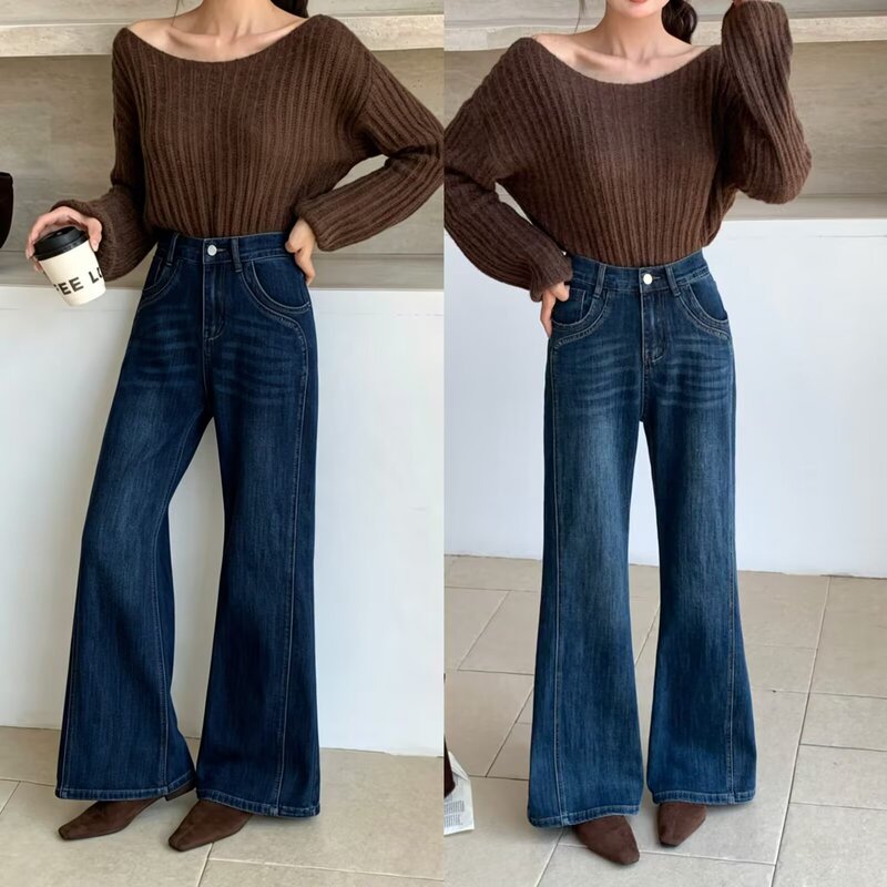 [Special] 2026 Plus-Size Women's Autumn New Collection: Stylish and Elegant 3D-Cut Denim Flare Pants for Curvy Women 1058
