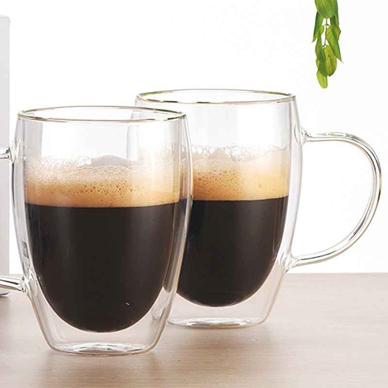 Taza personalizada de vidrio de doble capa taza de agua resistente a altas temperaturas taza de desayuno de alto aspecto taza de café resistente al calor taza de beber para el hogar