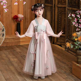 女孩古装童装连衣裙超仙薄款2026女童古风襦裙飘逸秋儿童唐装汉服
