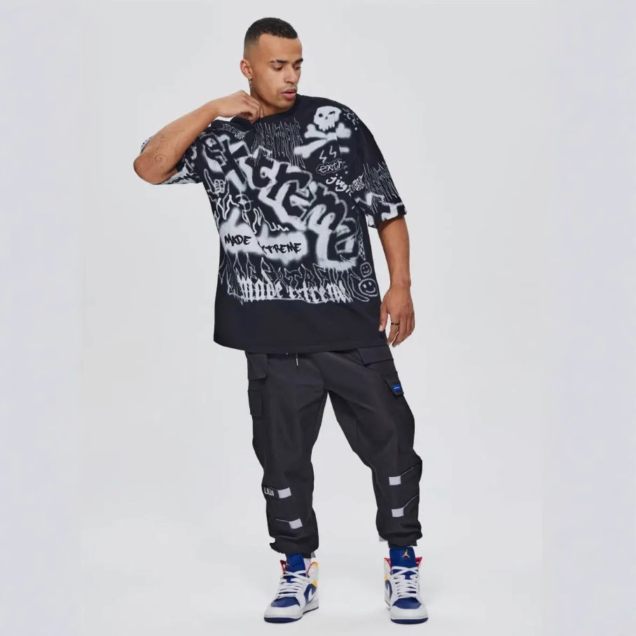 2025 transfronterizo impresión completa camiseta de mangas cortas varón suelta camiseta de pareja europea y americana