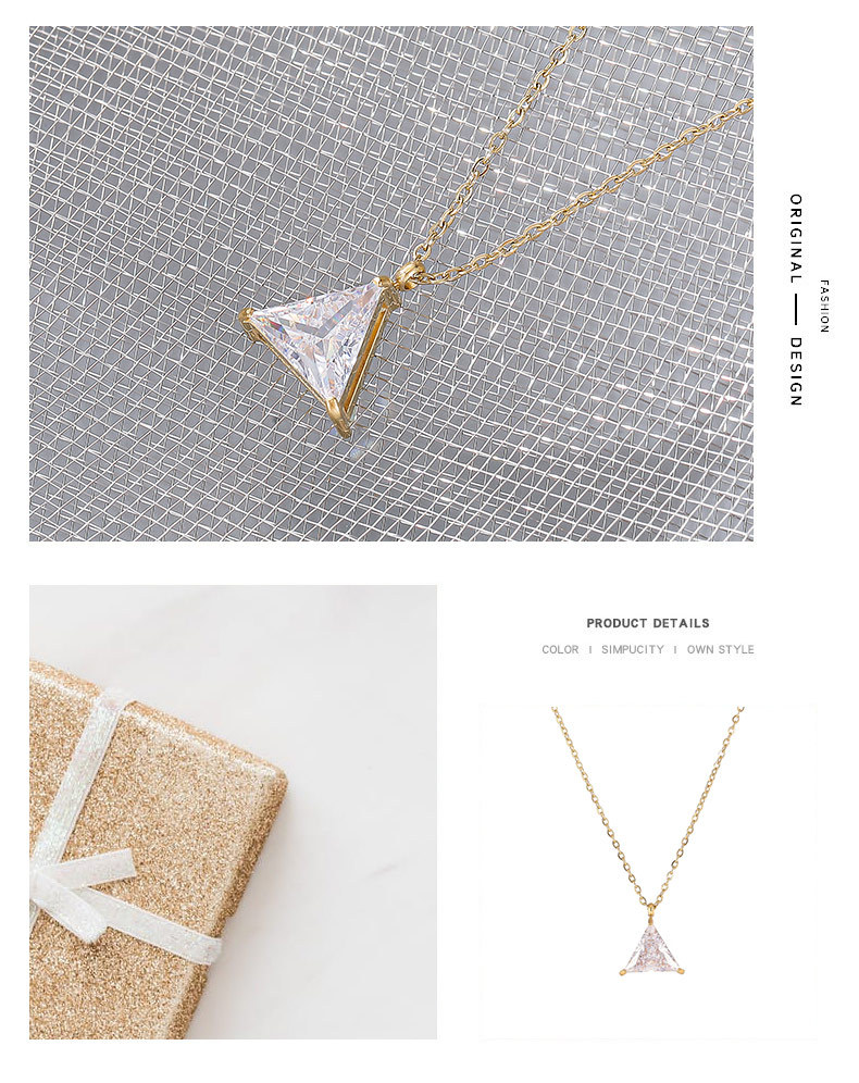 Fashion Triangle Titanium Steel Inlay Zircon Pendant Necklace 1 Piece