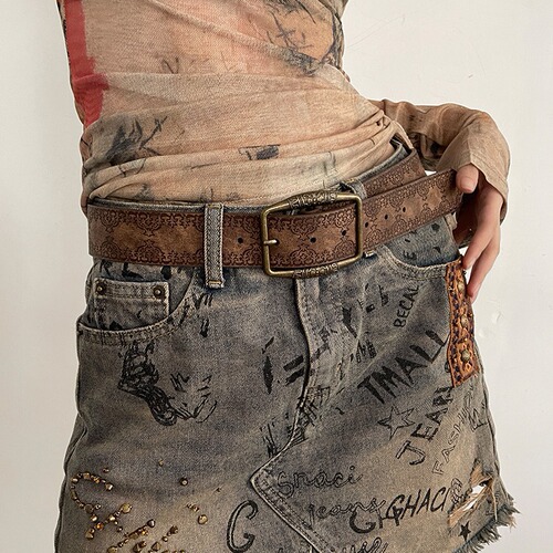 Bronze printed brown retro old print literary style decadent belt high-end style ethnic style belt