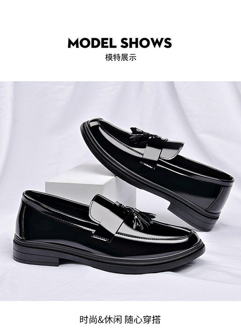 Giày da nam tráng gương kiểu lười tăng chiều cao, gót vuông 3–5 cm — BK-6 đen chi tiết 13