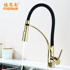 跨境亞馬遜銅鈦金廚房防濺萬向水龍頭水槽洗菜盆硅膠管冷熱混水閥