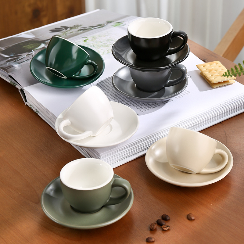 300ml de cerámica europea dibujo de flores café con latas de café especial conjunto de taza de café pequeño lujo retro mate concentrado