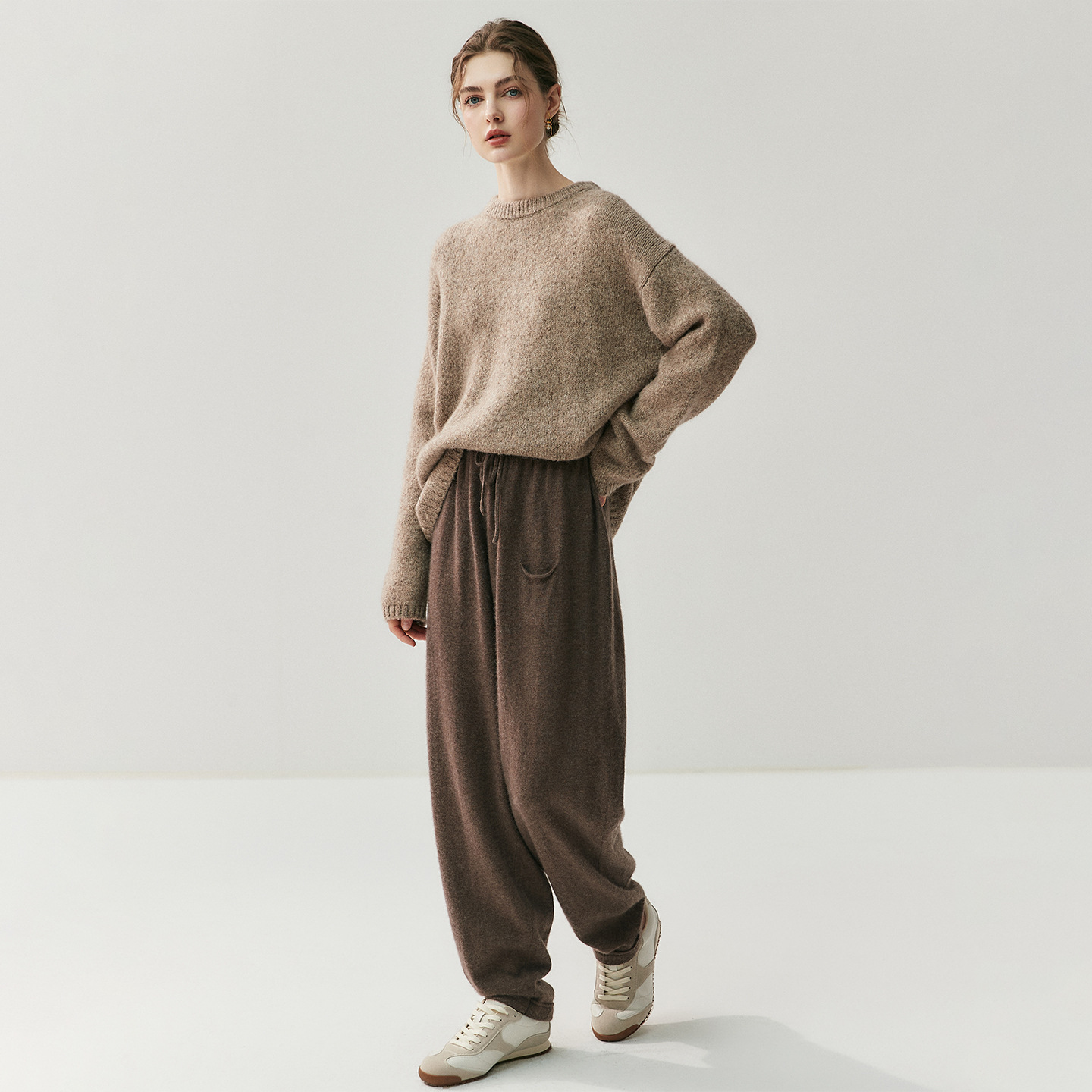 Cashmere trousers for leisure, woolen flashlight, high waist, loose fit