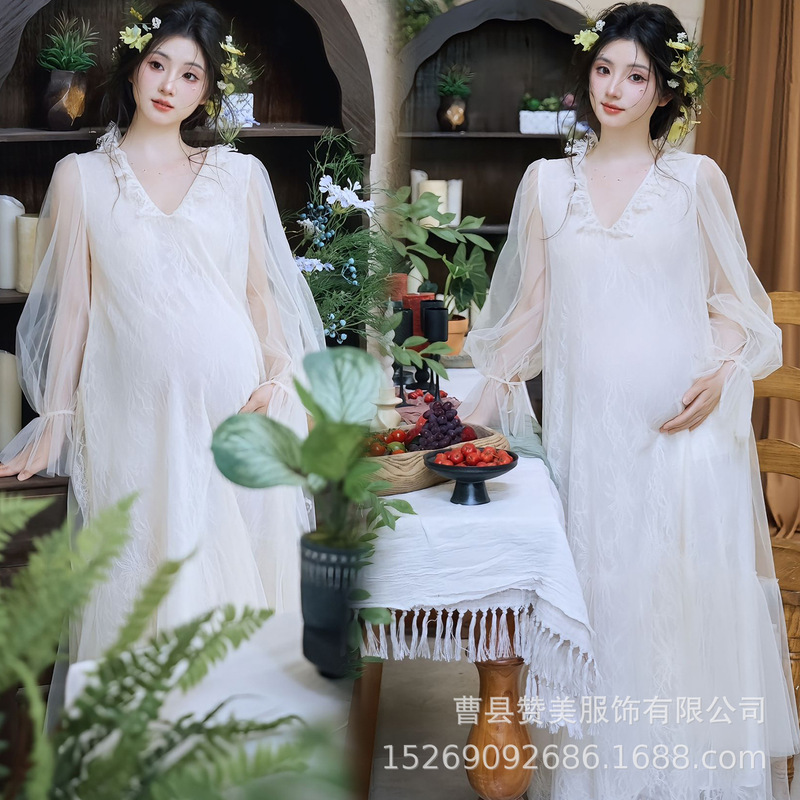 New Studio Photography Outfits: French Lace Dress for Atmospheric Photoshoots, Maternity Photos, and Home Photography