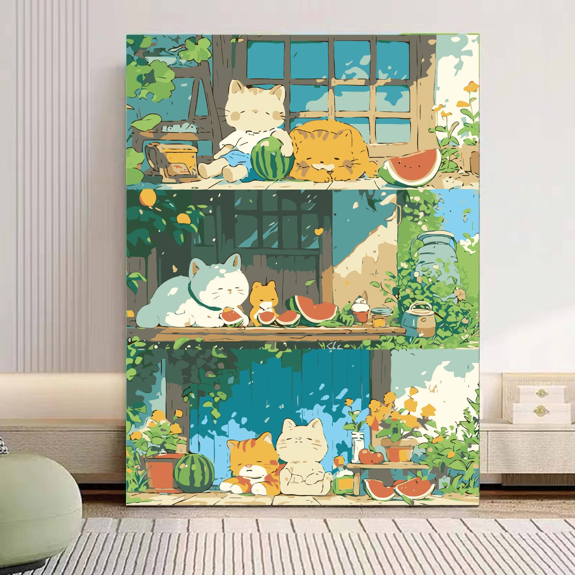 Verano tiempo bricolaje pintura al óleo digital relleno acrílico pintado a mano ilustración hecha a mano sistema curativo descompresión pintura al óleo