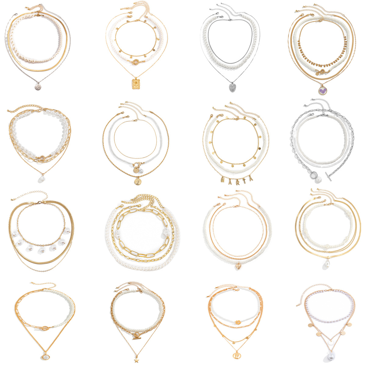 Collier avec pendentif en forme d'étoile en perles et perles artificielles de style métal_voghion.com