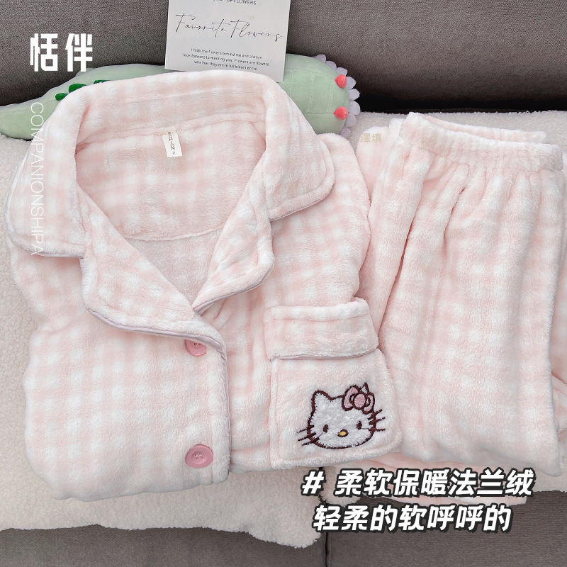 冬季珊瑚绒新款睡衣女加厚保暖法兰绒卡通甜美两件套套装
