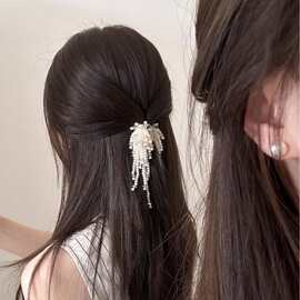 公主头流苏珍珠抓夹女高级感后脑勺半扎发发夹发量少鲨鱼夹子头饰