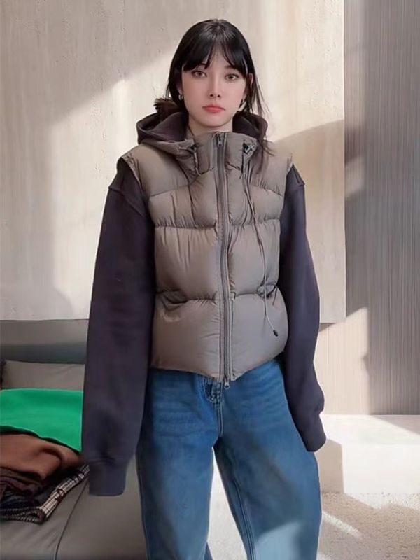 2025冬季新款马甲女时尚外套宽松坎肩保暖短款连帽马夹女背心外穿|undefined