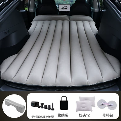 Vehicle-mounted inflatable bed – Sleeping Artifact - two-way-trunkrear-seat-gray-long-ottoman-compatible-with-tesla-model-y-includes-wireless-battery-pump