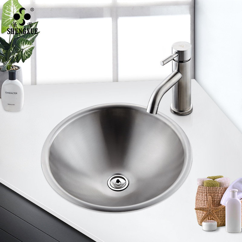 Shengxue 304 Stainless Steel Basin Thickened Embedded Round Washbasin Toilet Basins Balcony Sink